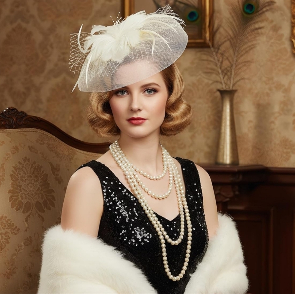 🐎NEW! Elegant Ivory Feather Fascinator Hat - Picture 4 of 4